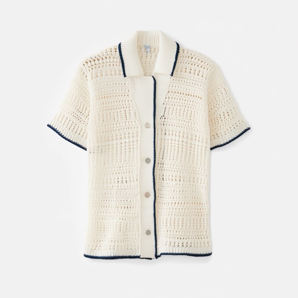 ZARA Cream Crochet Knit Short Sleeve Cardigan Top | Button Front Boho - Picture 3 of 9